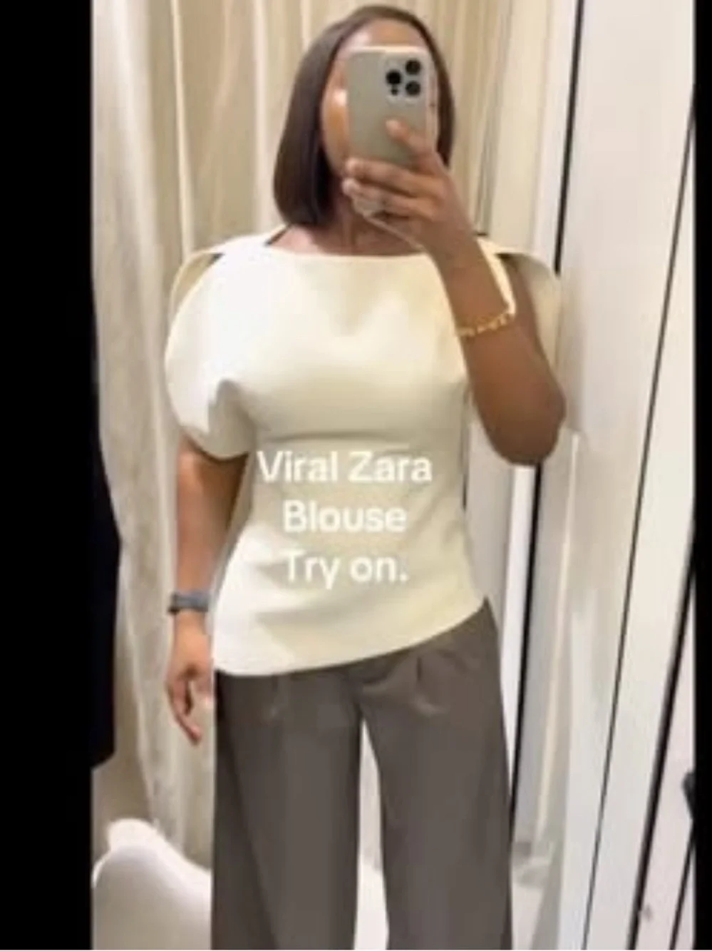 Zara Cream Puff-Sleeve Blouse